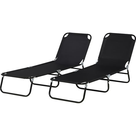Lot de 2 bain de soleil, chaise longue pliante avec dossier inclinable sur 5 positions, structure en acier, noir