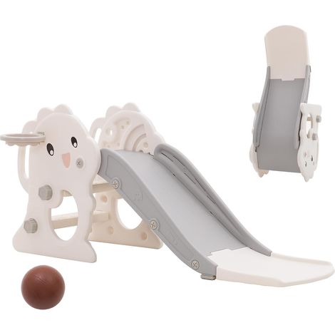Kids Slide Small Foldable Slide with Basketball Basket Baby Garden Slide Length 105cm Grey (1/5)