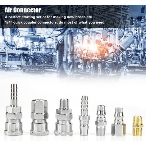 Kit de 18 raccords rapides pour tuyau de compresseur d'air 1/4" - Pièces pneumatiques en fer (1/5)