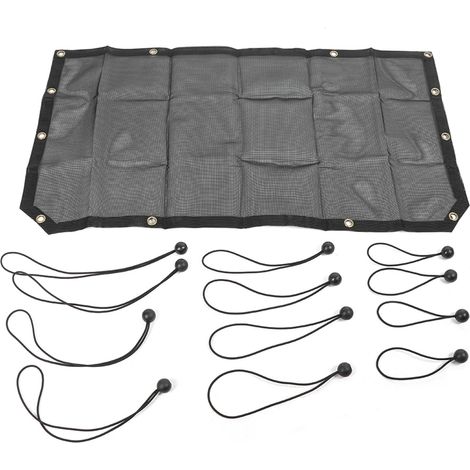 Filet de toit isolant thermique anti-UV PVC noir 107x59 cm pour Jeep Wrangler JL 2018+ accessoire auto avec 1 filet et 12 cordes élastiques (1/5)