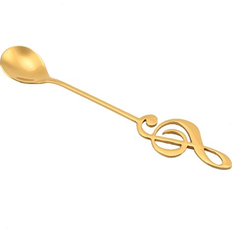 Cuillère à dessert en acier inoxydable doré avec motif musical - Idéale pour boire et remuer le café (1/5)