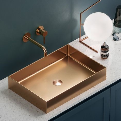 Lavabo appoggio rettangolare in acciaio finitura oro rosa KSA-550GR kamalu