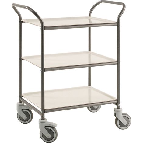 Kongamek Tablettwagen 770x495x960mm Anthrazit grau pulverbeschichtet mit Bremse und 3 Tabletts in weiß