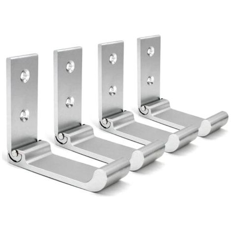 (Argent) Crochets Muraux Pliables, 4 Pièces Support Casque Mural, Crochets pour Manteaux Invisibles, Crochet Mural en Aluminium, Avec Vis, Patère (1/5)