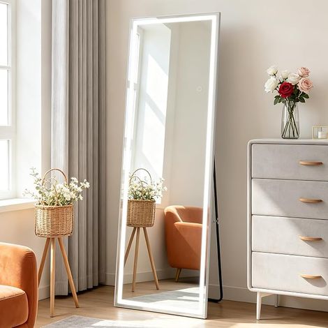 ZMH Grand Miroir en Pied LED 160 cm avec Éclairage, Miroir Plein Pied Sur Pied et Mural Moderne pour Chambre, Dressing et Salon (1/5)