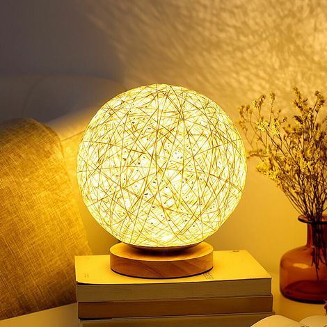 Rattan Bedside Lamp with Wooden Base - Moon-Shaped Night Light - Warm Decoration for Bedroom, Living Room, Cafe, Baby's Room (1/4)