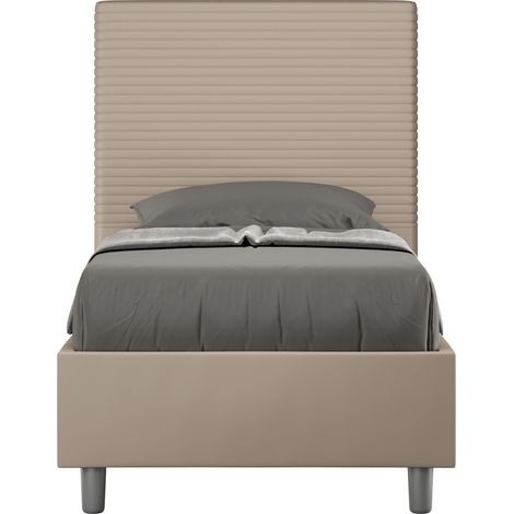 Letto singolo senza rete imbottito 90x190 similpelle tortora Focus (1/4)