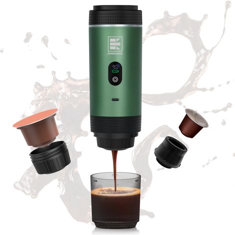 Machine à expresso électrique portable, cafetière de voyage compatible avec le café moulu et les capsules NS verte avec écran LCD (1/5)