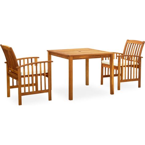 Conjunto de comedor de jardín de 3 piezas y cojines madera maciza de acacia 020014750