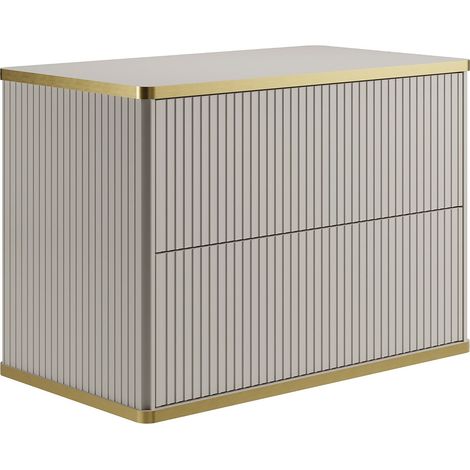 Vente-Unique – Meuble sous vasque simple suspendu 80 cm – Finition striée beige – 2 tiroirs push to open – Éco-responsable fabriqué en Europe