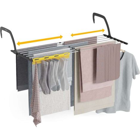 Newlux Tendedero Balcón Negro Aereo V9 Extensible en acero inoxidable (+/- 52,5–92,5 × 35 × 17 cm). Capacidad de 9 m y carga de hasta 7 kg.