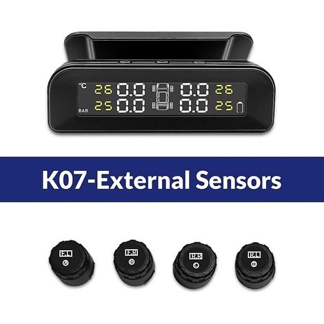 Système de surveillance de la pression des pneus E-ace TPMS avec affichage et alerte de température intelligente, 4 capteurs, chargement solaire (K07 - Capteurs externes) (1/5)