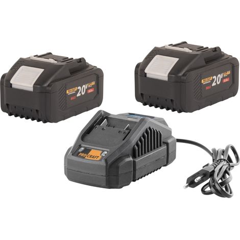 Procraft Starter Pack 20 V 20/2.4A chargeur + 2x 20/8 batterie 8,0 Ah