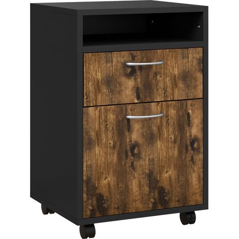 Caisson roulant de bureau avec tiroir et niche pour dossiers suspendus, 40x35x60 cm, brun style rustique (1/5)