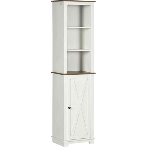 Armoire de salle de bain haute, colonne de rangement avec 3 compartiments, porte et étagère réglable, 39,5 x 30 x 160 cm, blanche