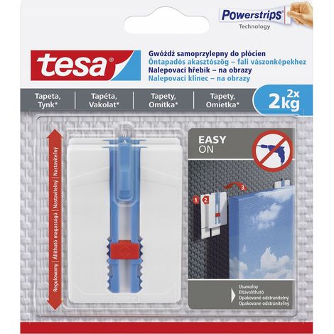 Clous auto-adhésifs TESA pour tableaux, toiles, plâtre, papier peint, 2 kg x 2
