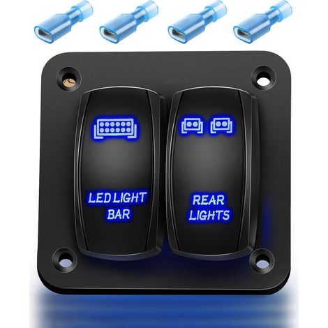 2voies (Barre Lumineuse LED + Feux arrière) Panneau D'interrupteur à Bascule 12V 24VDC interrupteurs Bleus Panneau Aluminium 5broches on Off Panneau D'interrupteur à Bascule précâblé Etanche (1/5)