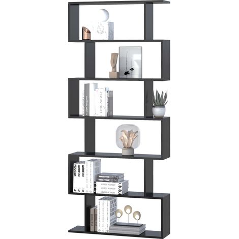 HOMCOM Zickzack-Bücherregal, modernes Design, 80 x 23 x 192 cm (L x B x H), 6 Regalböden, Schwarz
