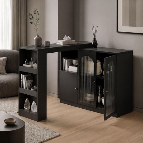 Mobile bar girevole a 360° 120 x 40 x 97 cm in MDF nero HAVRYA (1/5)
