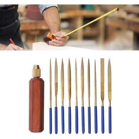 Ensemble de limes à manche hexagonal, manche en bois massif, lime diamantée, ensemble de limes plaquées or et titane, lime en alliage de polissage, outils de travail du bois. (1/5)