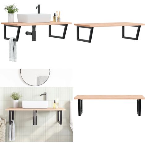 Waschbeckenregal Wandmontage Stahl und Massivholz Buche - Wandmontage - Holz Waschtisch (1/5)