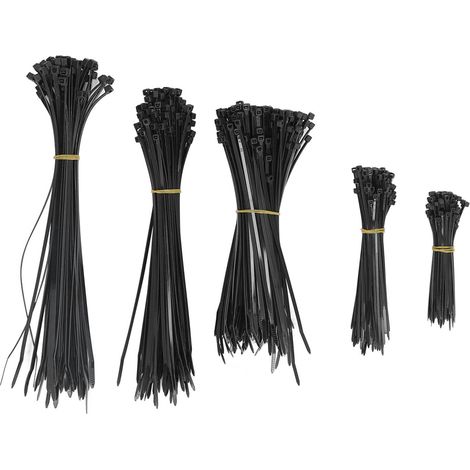 Sortiment mit 550 Nylon-Kabelbindern mit automatischem Verriegelungsmechanismus für elektrische Kabel im Innen- und Außenbereich, schwarz (1/5)