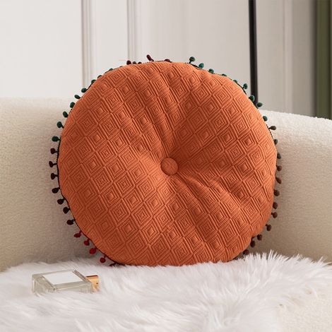 Coussin Décoratif Ronde - Velours Coton 40 x 40 x 7 cm - Pour Canapé Lit Salon Bureau - Orange - 1 Pièce (1/5)