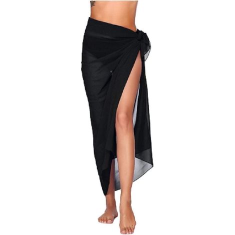 Paréo de plage noir, jupe enveloppante pour maillot de bain, parure de plage légère, accessoire de plage pour femme, taille unique, couvre-hanches élégant, idéal pour la baignade et les vacances. (1/3)