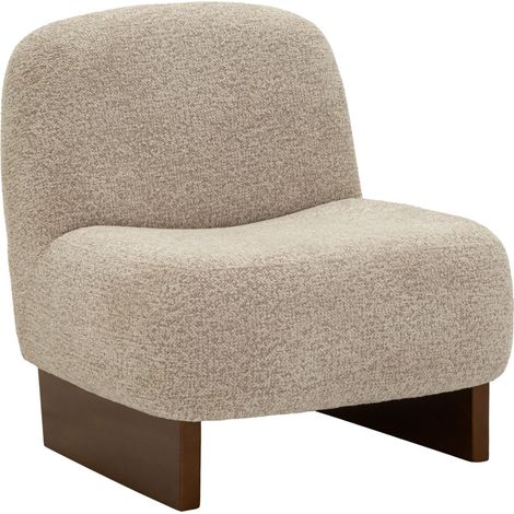 Poltrona Japandi in bouclé con base in legno scuro (1/5)