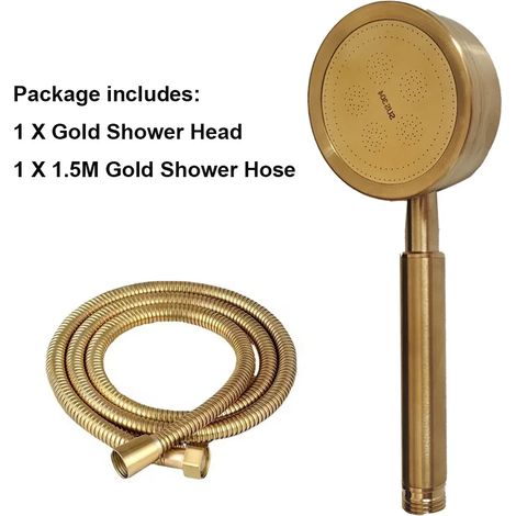 (Doré et flexible) Pommeau de douche en acier inoxydable résistant aux chutes, durable et à haute pression pour salle de bain, ensemble de douchette à main économique en eau (1/5)