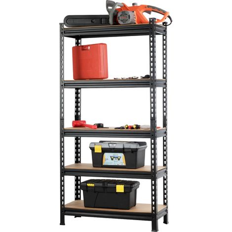 COSTWAY 5-Tier Storage Rack Metal Storage Shelves w/ Adjustable Boards-Black (1/5)