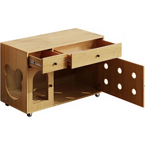 Katzenkloschrank (bewegliche Katzentoilette) – Katzenschrank/Katzenhaus mit abnehmbare Sandablassplatte, geruchsisoliert, ohne Katzenklo, 100×45×66 cm (Naturholzfarbe, Gelbmaplefarbe) (1/5)