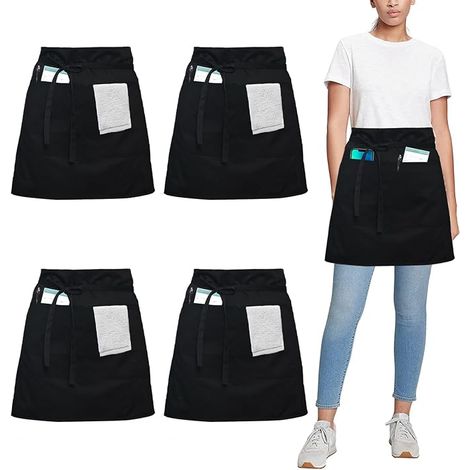 Juego de 4 delantales de cintura, delantal de cocina corto para hombre, mujer, camarera, chef, perfecto para restaurantes, cafeterías y bares. (1/4)