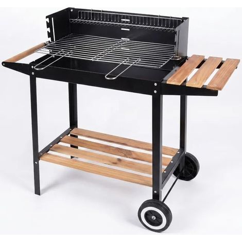 Barbecue Rettangolare con Mensola e Ruote da Esterno