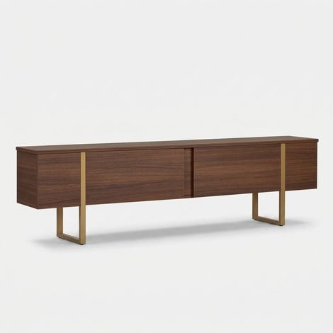 Télévision mobile sur pied avec portes 180 cm Onera pieds dorés - Noyer (1/5)