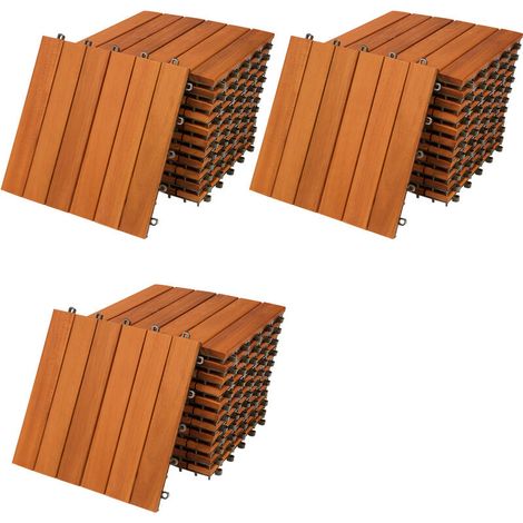 Lot de 33 dalles de terrasse en bois d'acacia 30 x 30 cm – Pré-huilé – Système de fixation par clips – Pour surfaces extérieures (1/5)