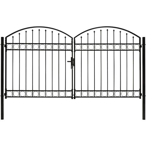 Portillon double porte avec dessus arqué Acier 300x175 cm Noir (1/5)