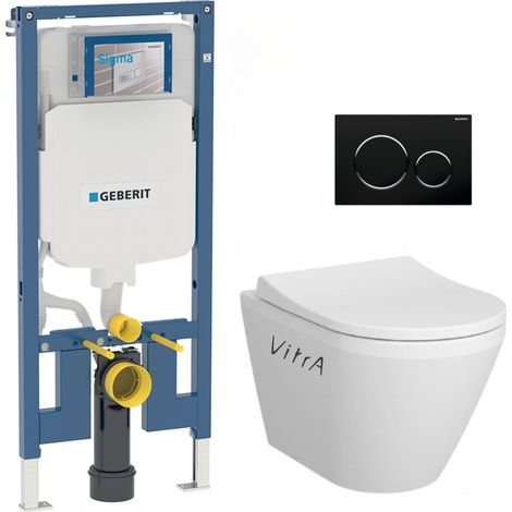 Pack WC Bati-support Geberit UP720 extra-plat + WC sans bride Vitra Integra avec fixations invisibles + Abattant softclose + Pla (1/5)