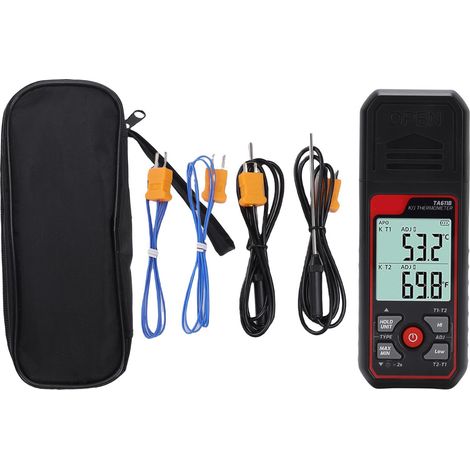Thermomètre thermocouple double canal type K/J écran LCD rétroéclairé avec 4 sondes mesure différentielle précise (1/5)