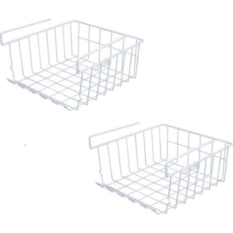 Panier de rangement sous étagère, panier de rangement suspendu, panier en métal avec étagères empilables, convient aux cuisines, bureaux, garde-manger, salles de bains et armoires, lot de 2 (320x280x1