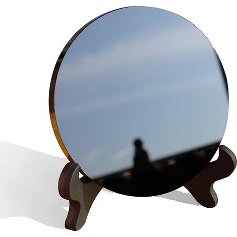 1 Miroir en obsidienne, pierre cristal naturelle, disque plat, ornement décoratif pour la maison, support inclus (1/5)