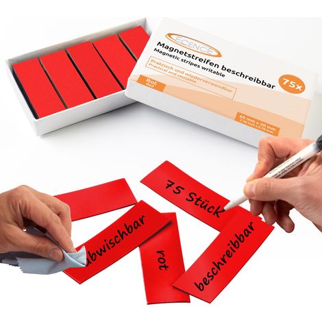 75 Magnetstreifen beschreibbar Etiketten Magnete Schilder Rot 60x20mm (1/4)