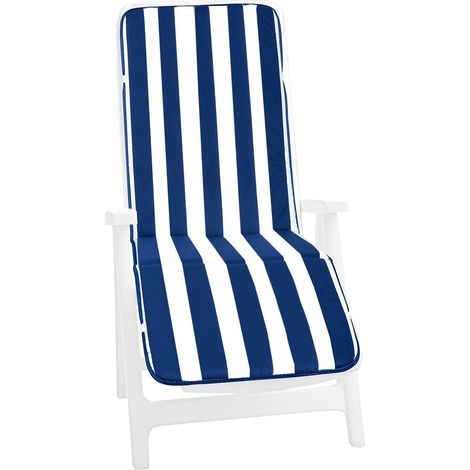 Cuscino Sdraio Poltrona Morbido A Righe Copri Lettino Prendisole Pieghevole 100% Made In Italy - Blu