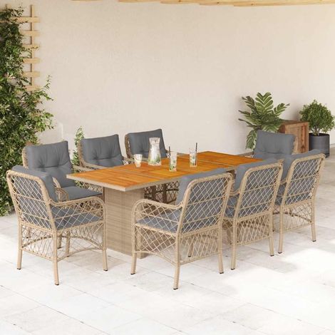 9-tlg. Garten-Essgruppe mit Kissen Beigemischung Poly Rattan vidaXL