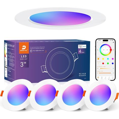 Spot LED Encastrable Couleurs Connectée Alexa Bluetooth, 220V Spot Encastré RGB Multicolore 68mm Dimmable Intensité Réglable Blanc Chaud et Froid 7W, IP44 Spot LED Plafond Salle de Bain (1/5)