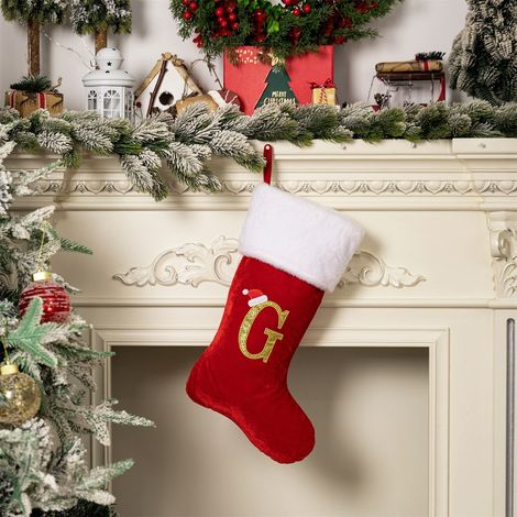 Chaussette De Noël En Velours - Lettre G Brodée Or - Décoration De Cheminée Familiale - 1 Pièce (1/4)