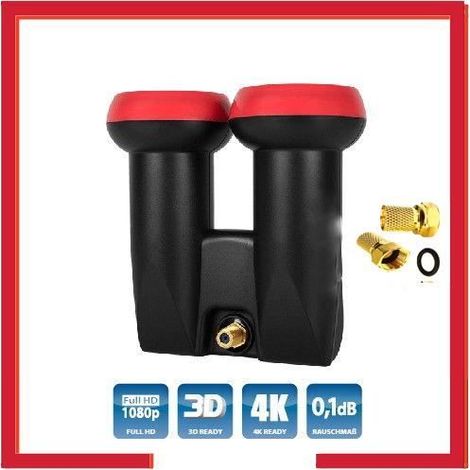 LNB Monobloc Single 6° , 0,1 dB, Gain 60 dB , Full HD 3D 4K pour la réception d'Astra et Hot Bird pour 1 récepteur + 2 fiches F