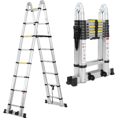 Randaco Scala telescopica multifunzione in alluminio Scala pieghevole portatile da 3,8 m (1,9 M + 1,9 M)