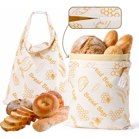 Sacs à Pain Réutilisables en Cire d'abeille, 43 cm × 34 cm 2 pièces Sacs de Conservation en Coton Enduit de Cire d'abeille Naturelle,pour le pain Fait Maison et les Produits de Boulangerie, Modèle 1 (1/5)