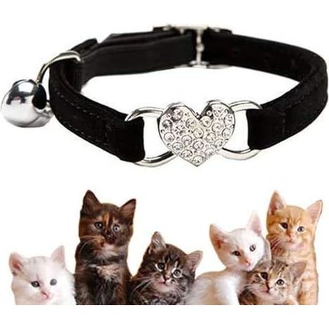 Collier Chats,Collier de Chat Ajustable en Velours Doux Avec Cloche, Fourniture D'animaux dômestique Mignon,Convient à la Plupart des Chats et Petits Chiens(17cm-28cm) (  noire)-Fei Yu (1/3)